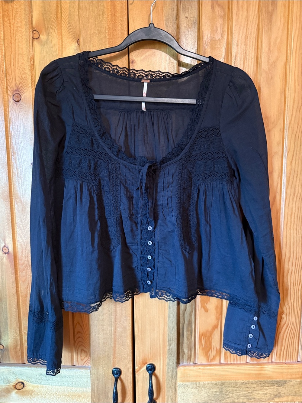 Lace-Trim Button Front Peasant Top